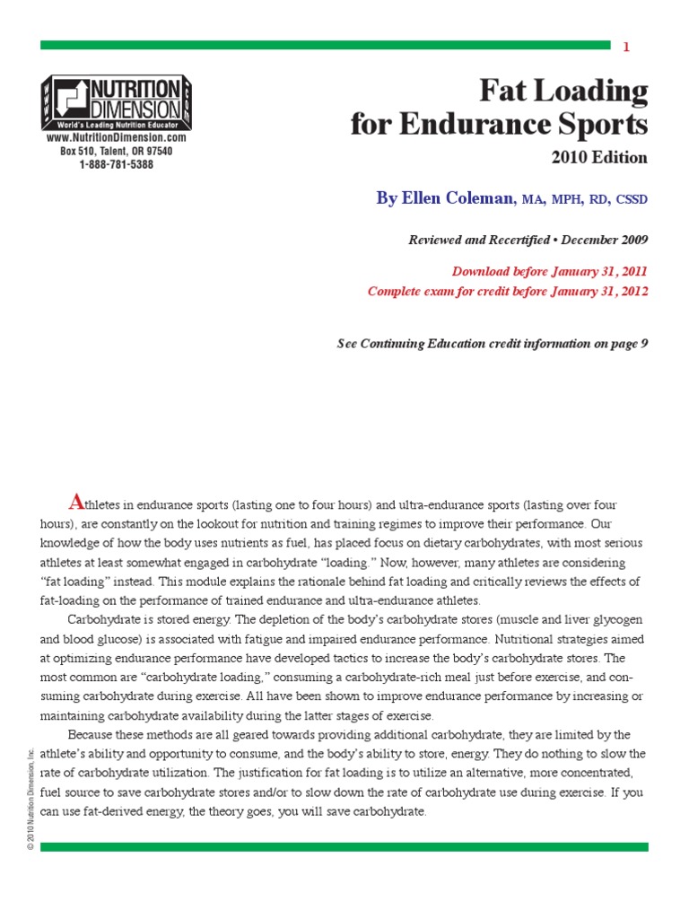 Fat Loading For Endurance Sports | PDF | Glycogen | Dieting