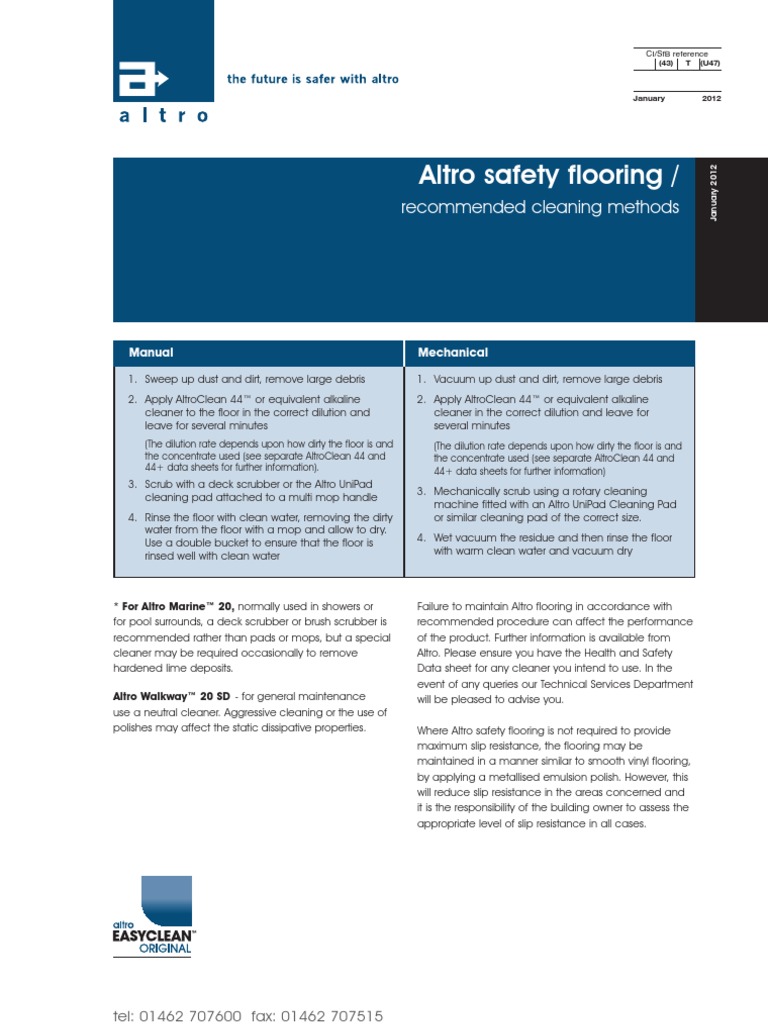 Altro Safety Floor Cleaning Guide PDF Housekeeping Flooring
