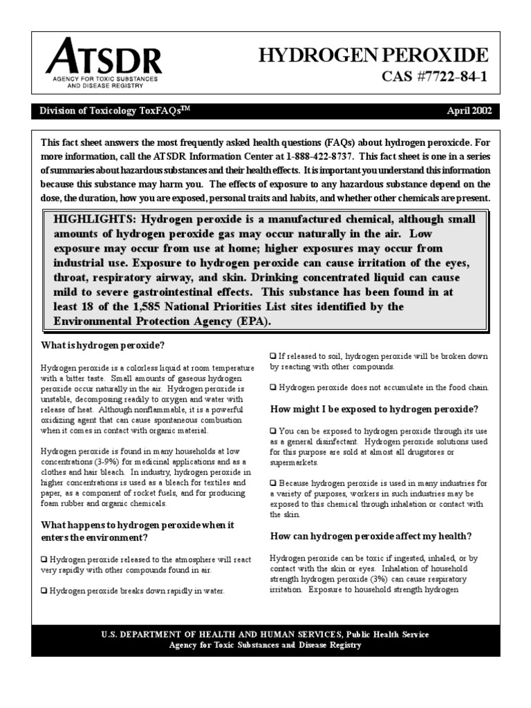 Health Effects of Hydrogen Peroxide | PDF | Hydrogen Peroxide | Peroxide