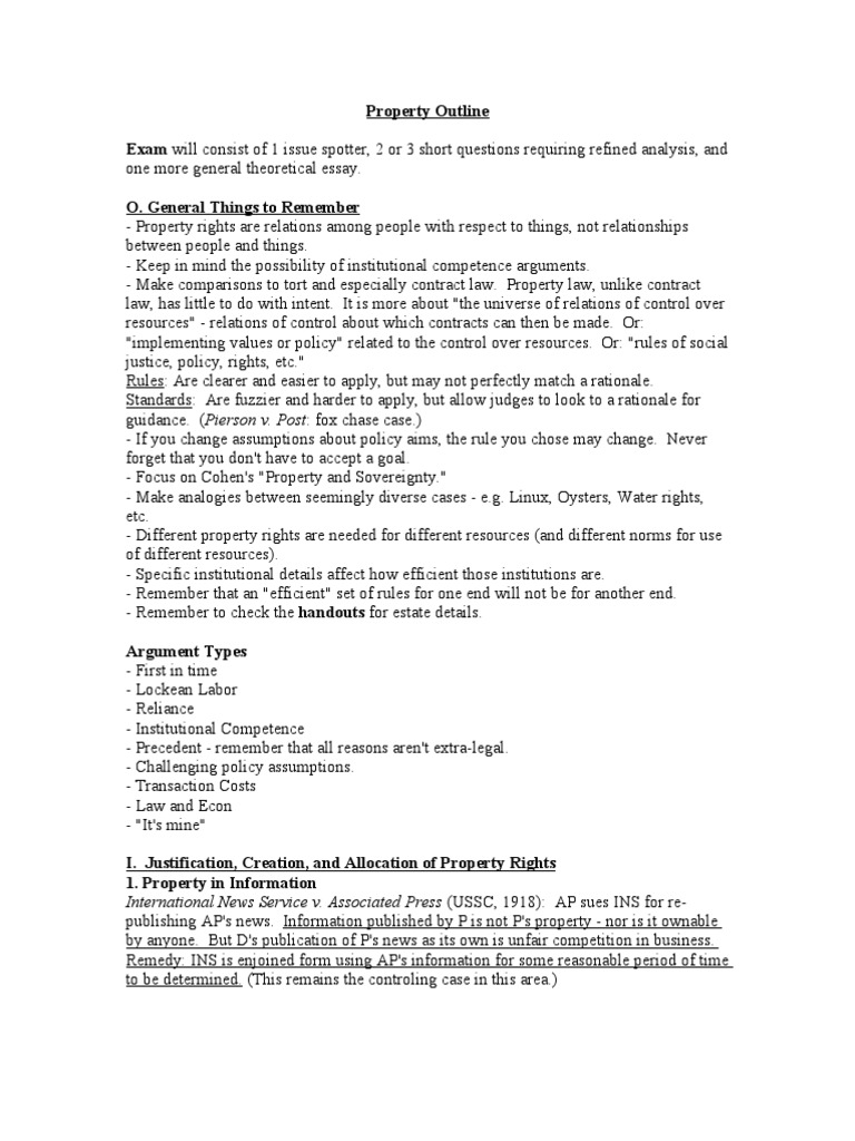 Property Outline Exam Will Consist of 1 Issue Spotter, 2 or 3 Short ...