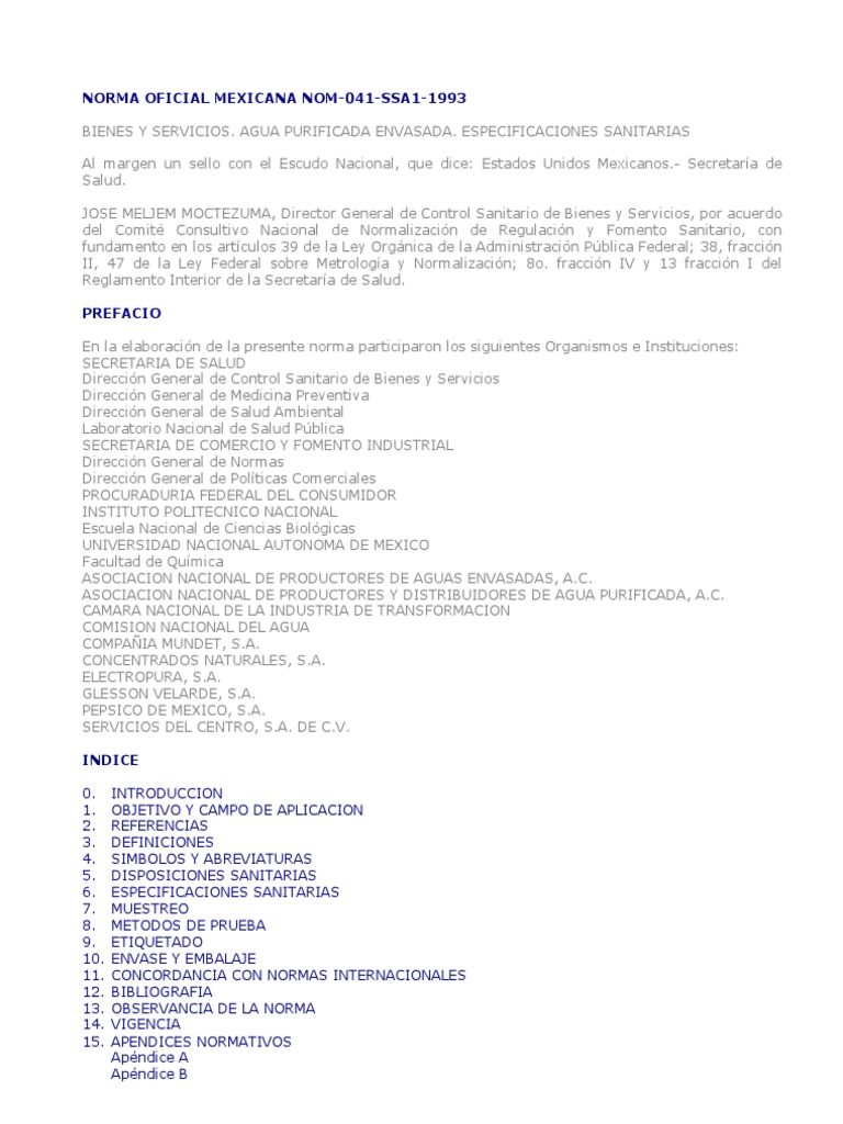 NOM041SSA11993 Bienes y servicios. Agua purificada