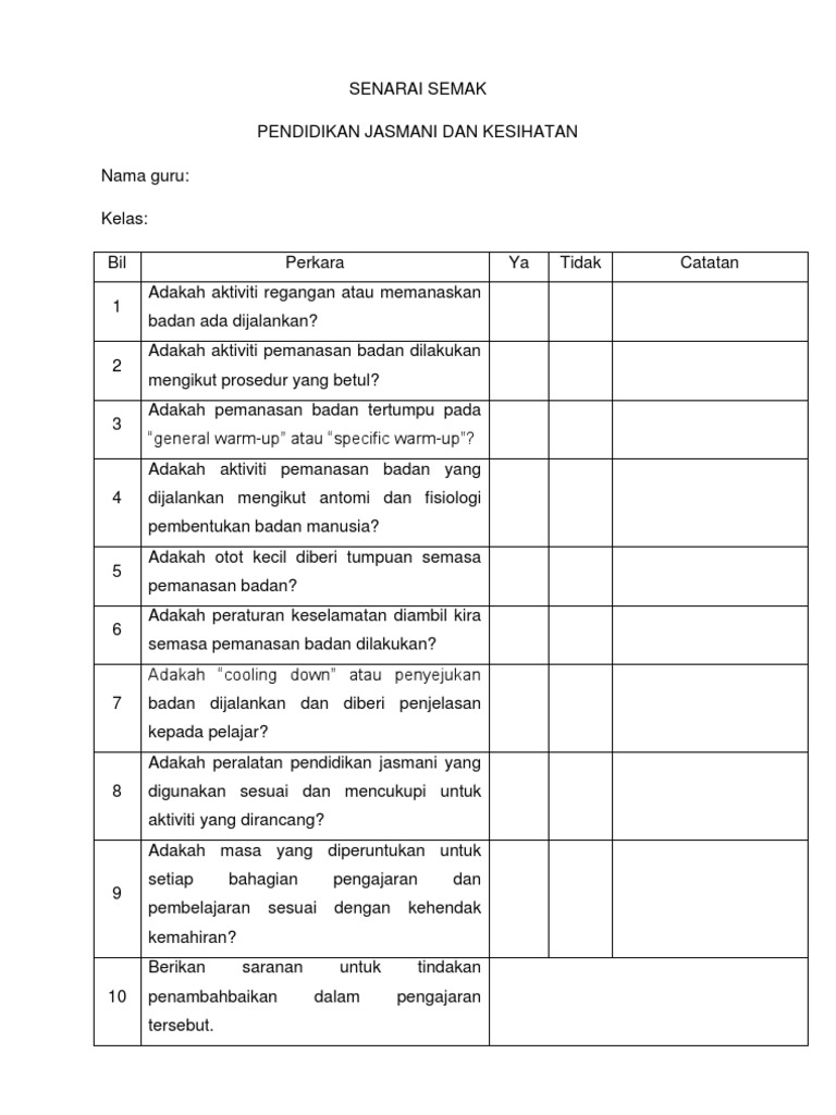 Semak Aktiviti PJK Tahun 6 | PDF