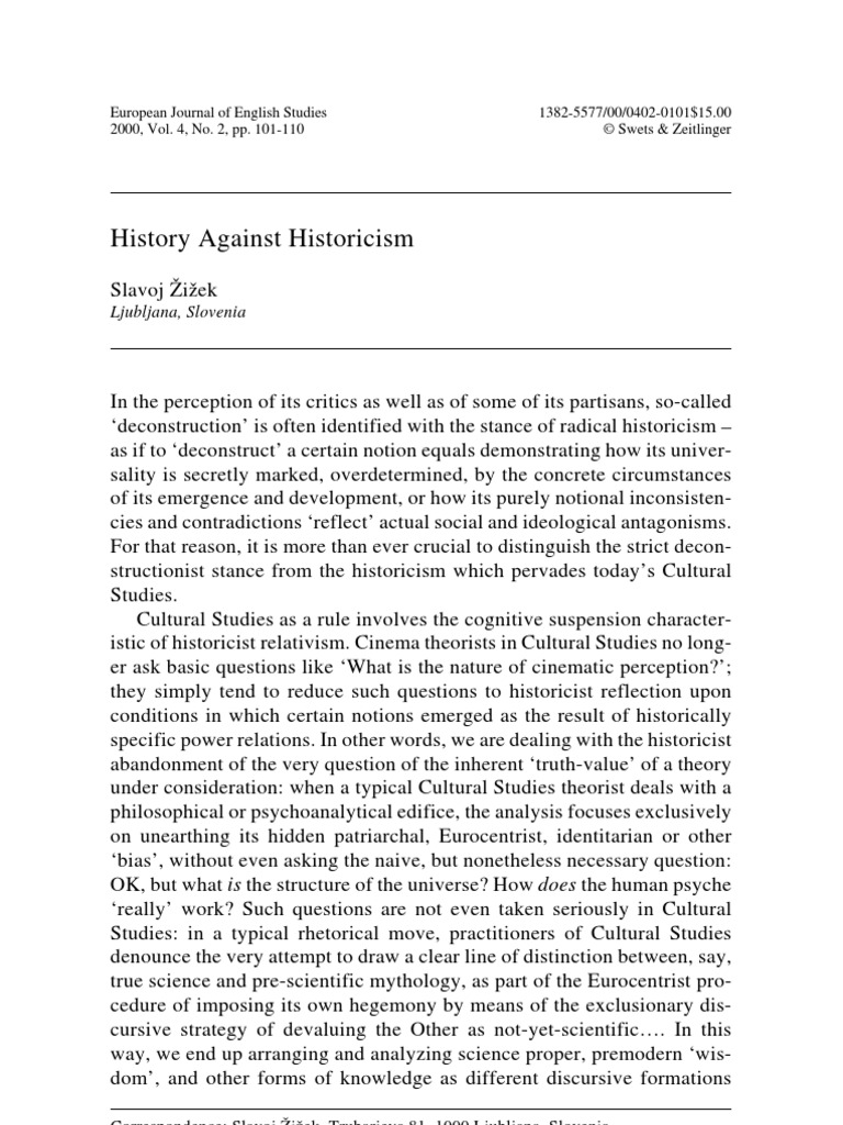 Zizek History Against Historicism PDF PDF Deconstruction Ontology