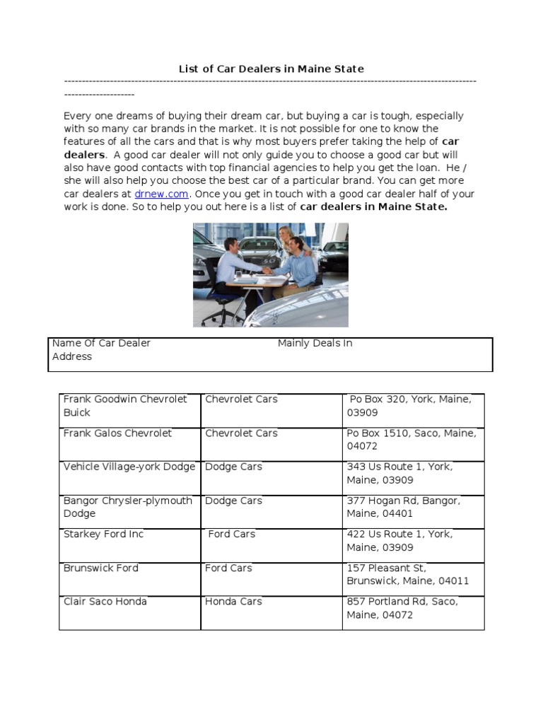 List of Car Dealers in Maine State PDF Dodge Maine