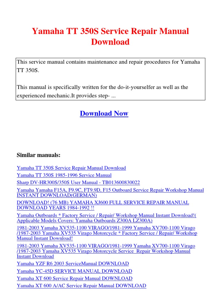 Yamaha TT 350S Service Repair Manual