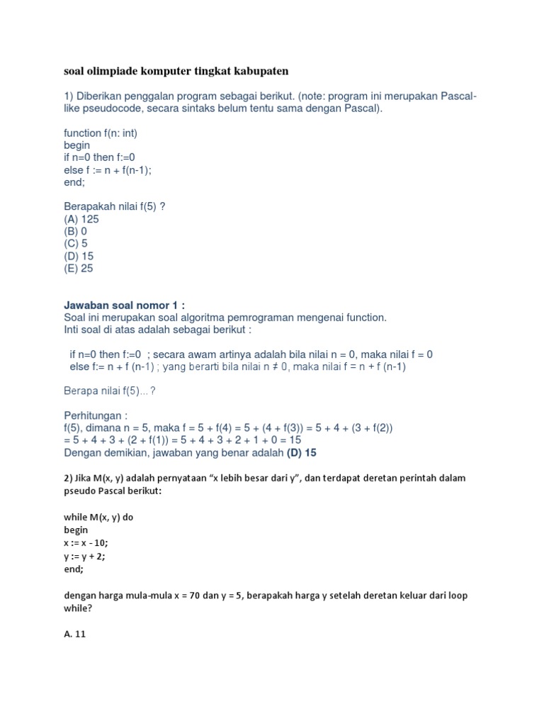 15++ Contoh Soal Algoritma Olimpiade Komputer Dan