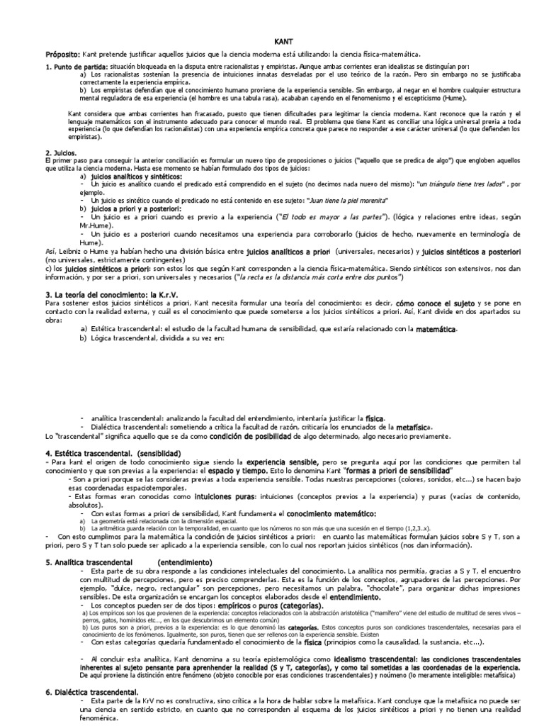 Esquema KANT | PDF | Immanuel Kant | A priori y a posteriori