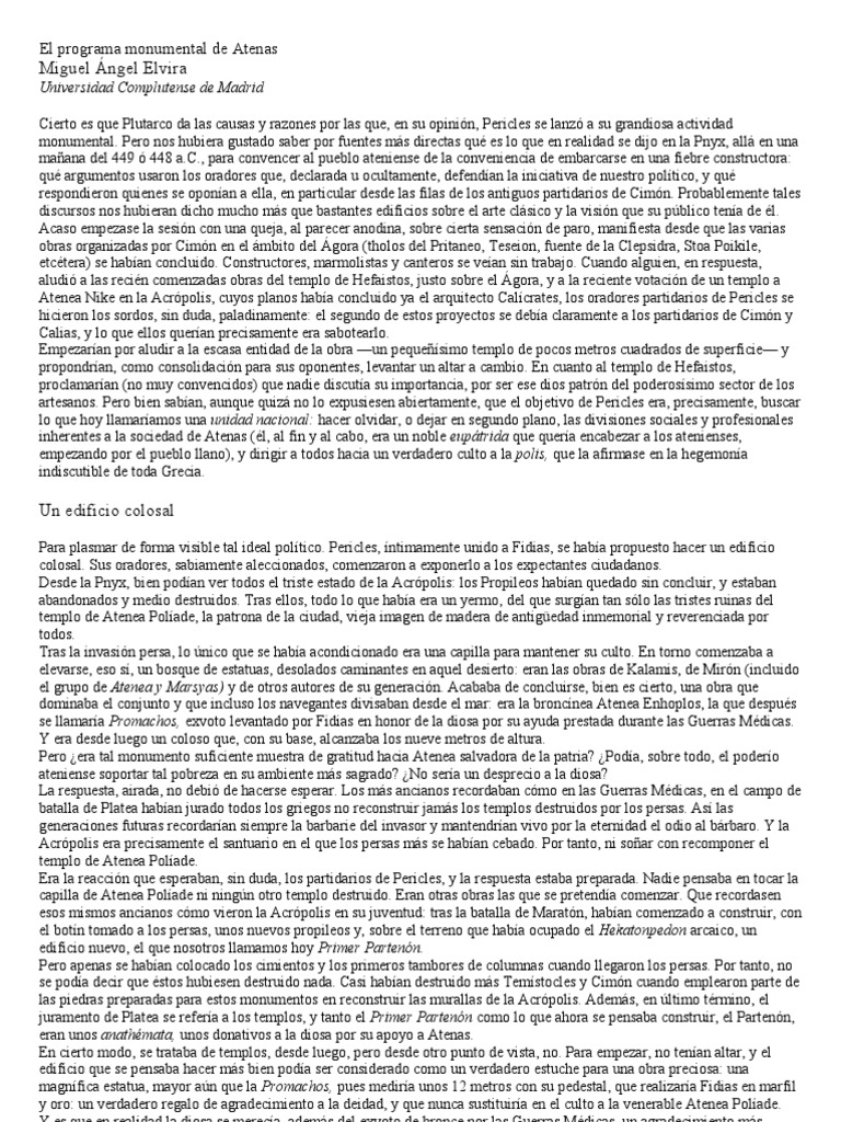 Monumentos de Atenas y Pericles | PDF | Guerras Greco Persas | Atenea