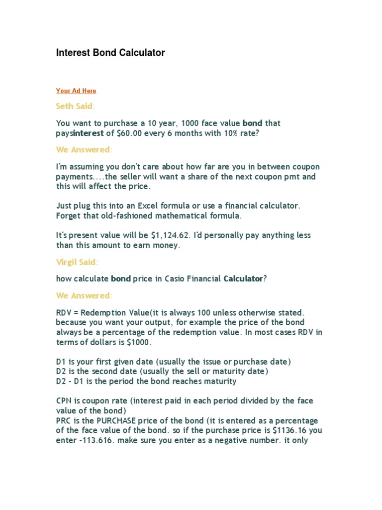 Interest Bond Calculator | PDF | Bonds (Finance) | Present Value
