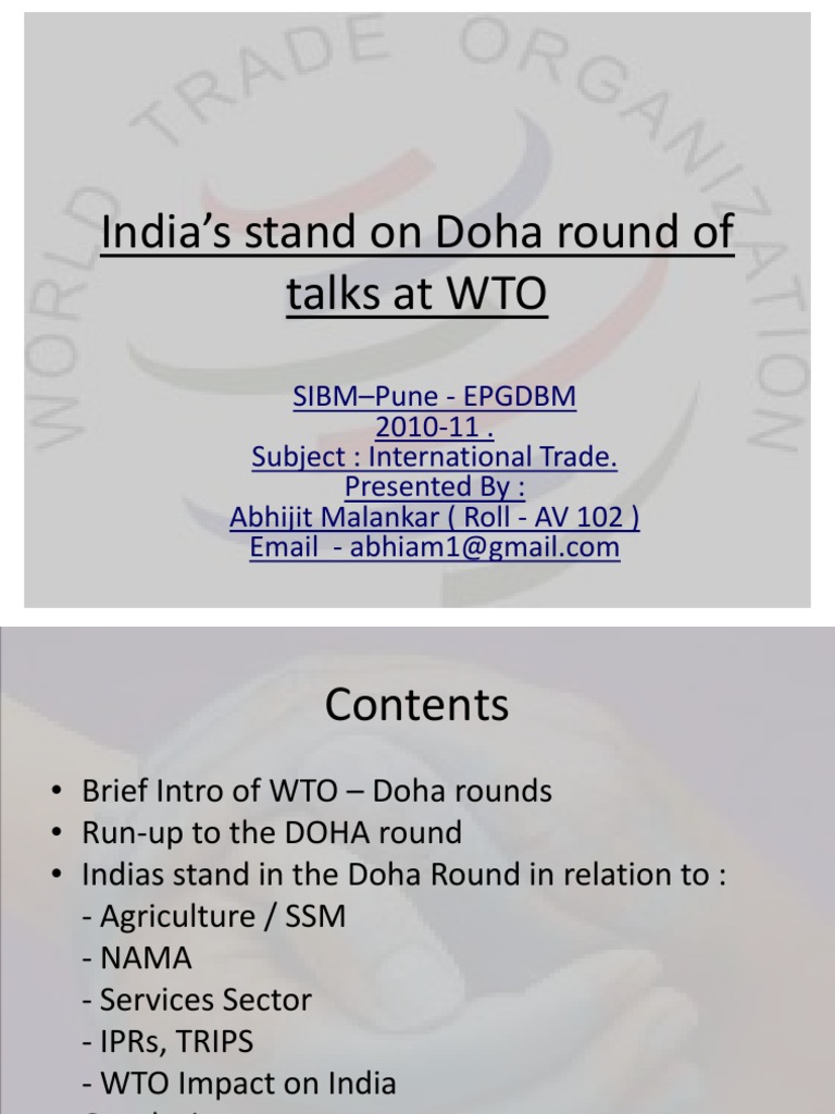 Indias Stand Wto Doha Round Doha Development Round World Trade
