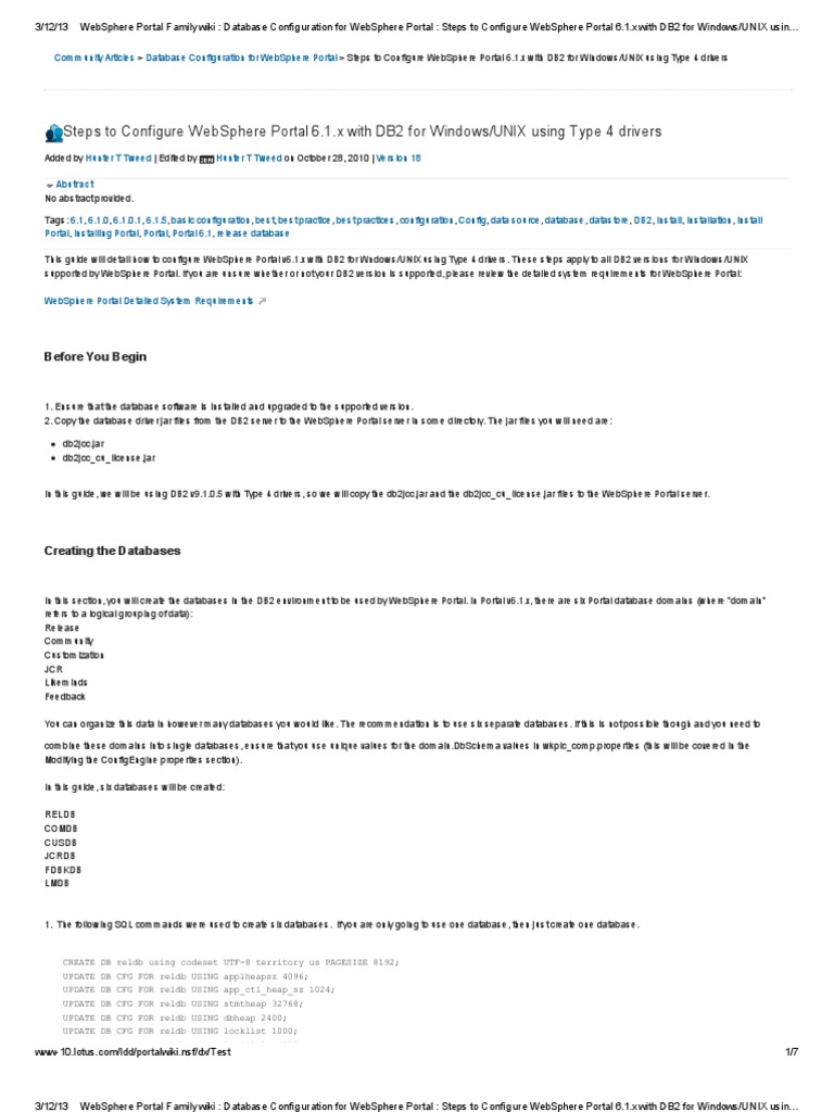 WebSphere Portal 6.1.x DB2 Configuration | PDF | Databases | Data ...
