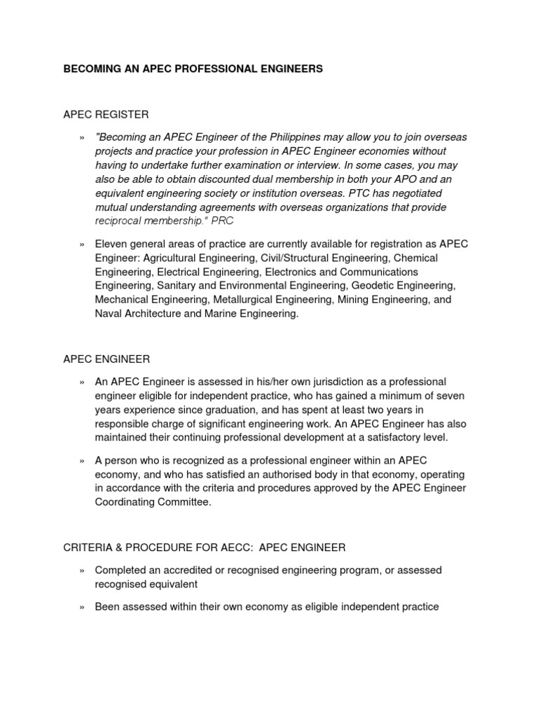Becoming An Apec Professional Engineers | Download Free PDF | Asia ...