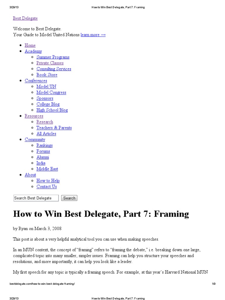 How To Win Best Delegate, Part 7 - Framing | PDF | United Nations ...