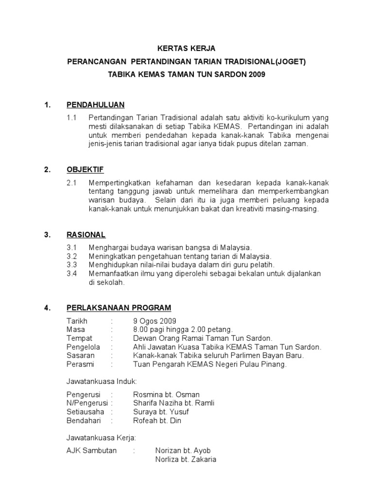 Kertas Kerja Contoh Tarian