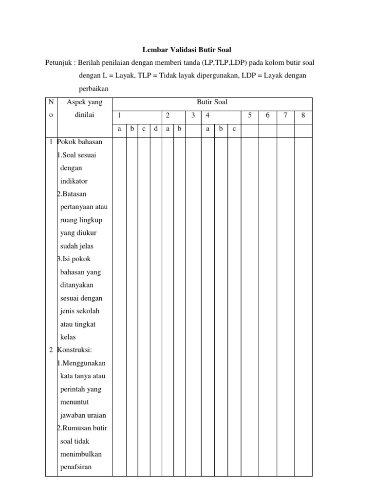 Lembar Validasi Butir Soal