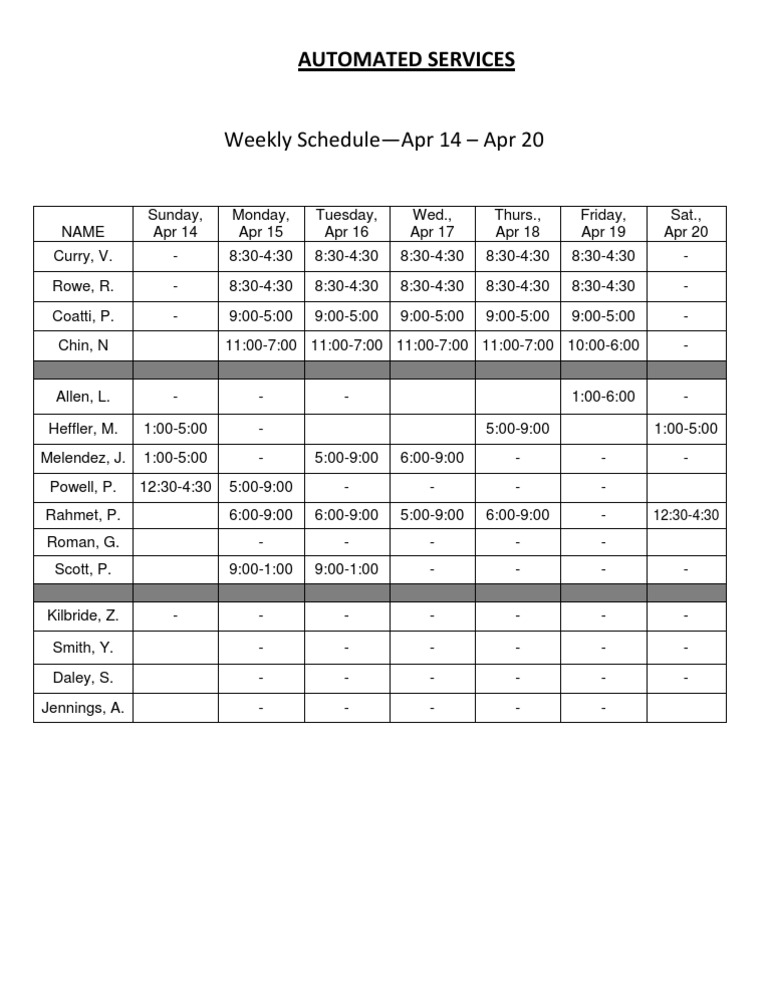 Weekly Automated Services Schedule | PDF