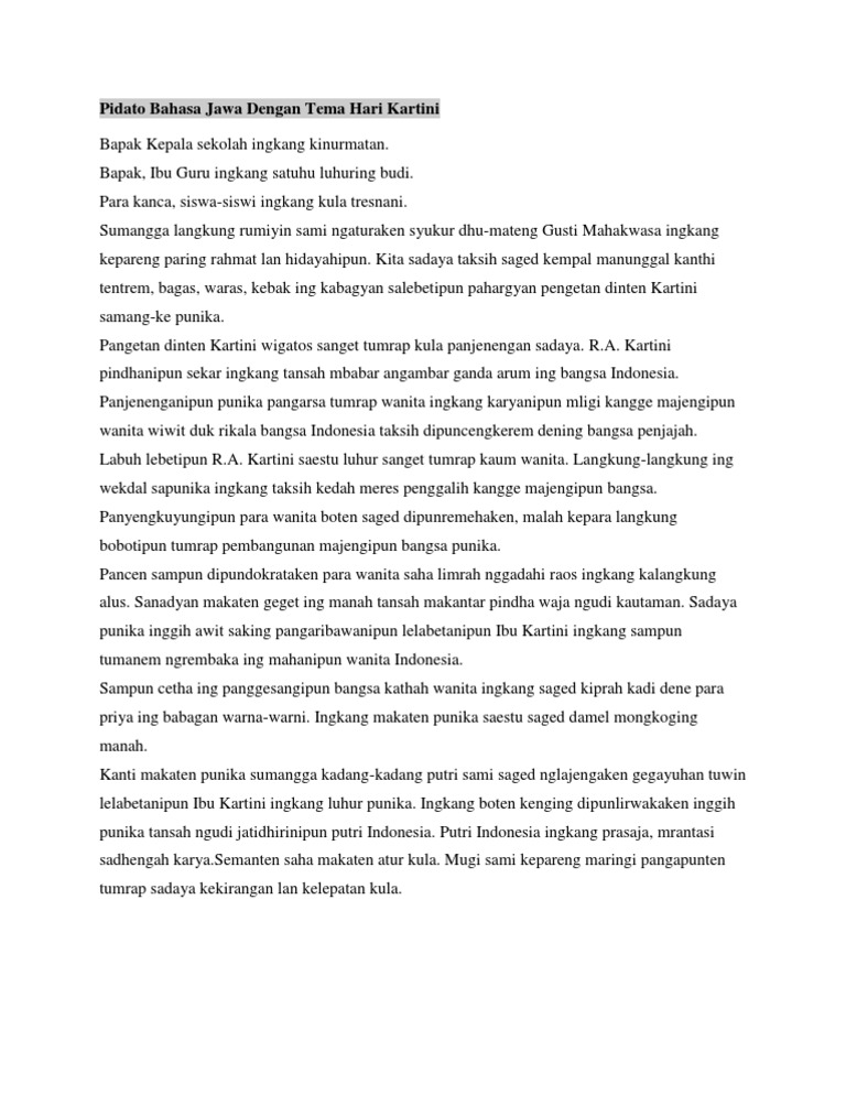 Pidato Bahasa Jawa Dengan Tema Hari Kartini Pdf