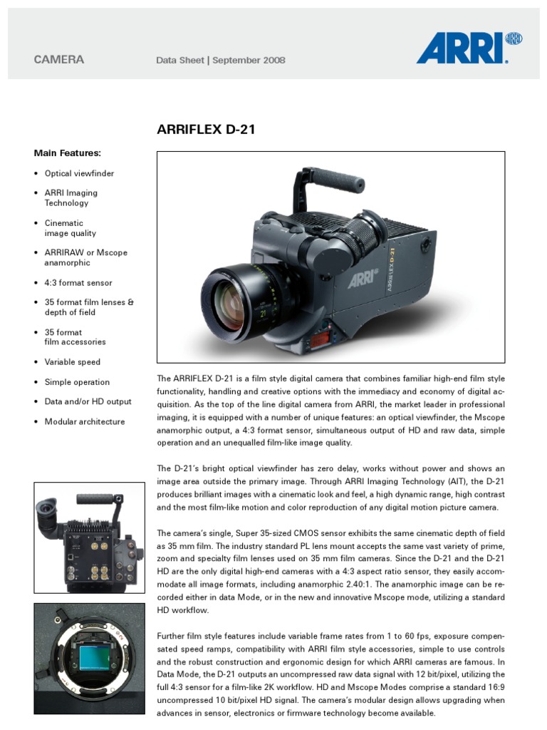 20080901 Arriflex D 21 Datasheet PDF Camera Digital Camera