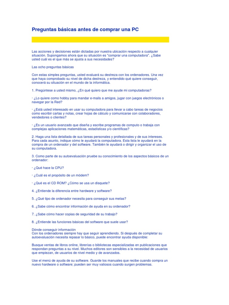 Guia para Comprar Una PC | PDF | Hardware de la computadora | Usuario ...