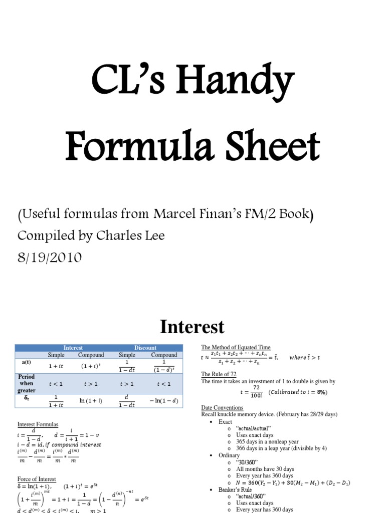 Formulas for SOA/CAS Exam FM/2 Put Option Bonds (Finance)