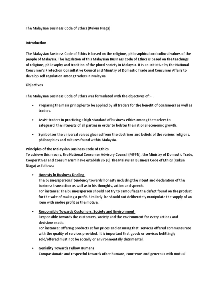 The Malaysian Business Code of Ethics | PDF | Malaysia | Value (Ethics)