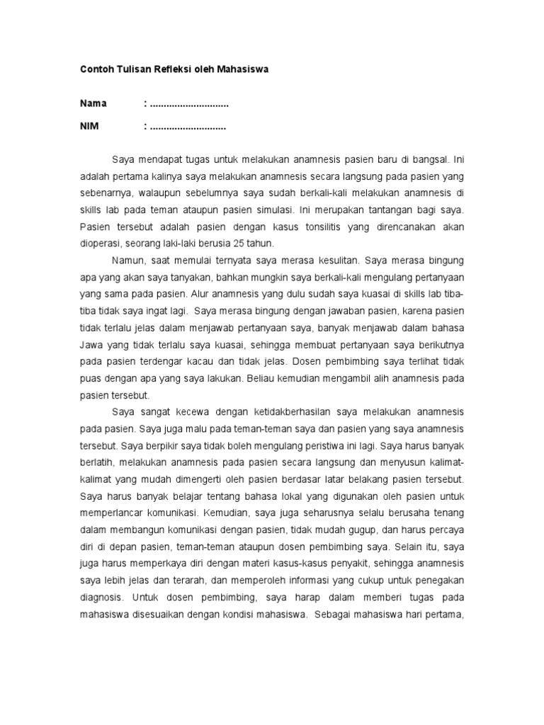 Contoh Tulisan Refleksi Mhs