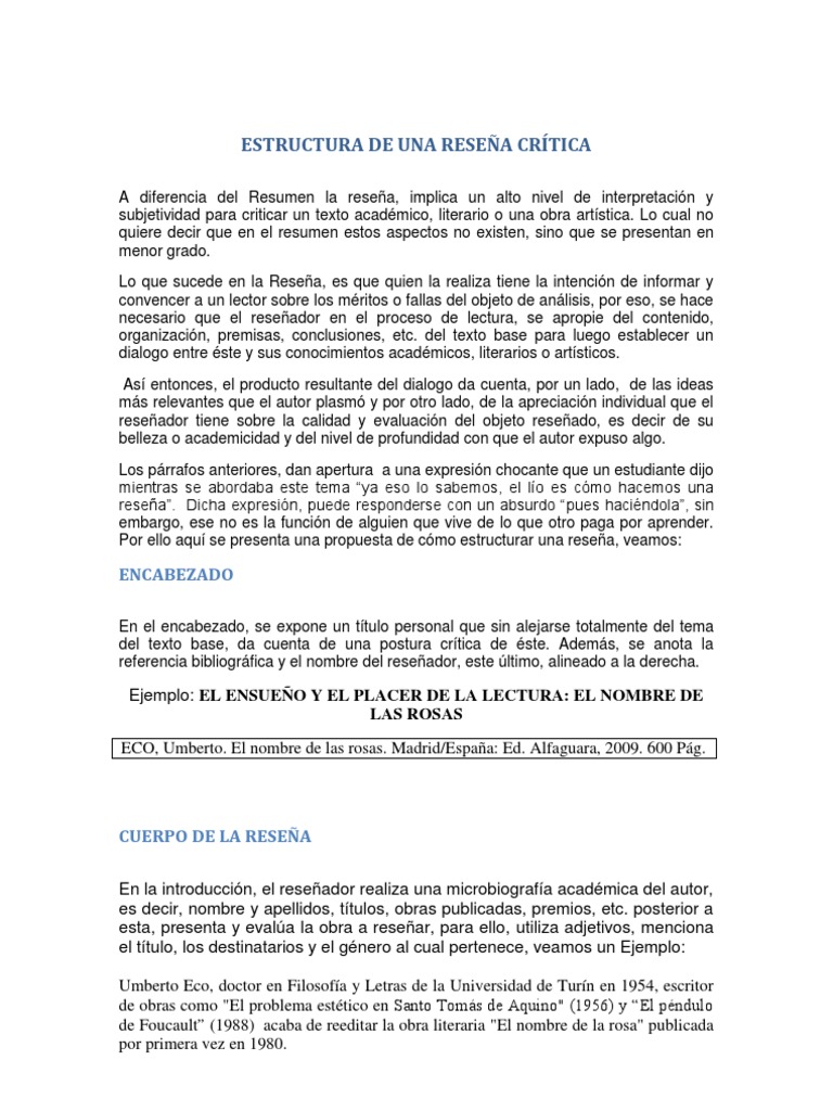 Estructura de Una Resena Critica