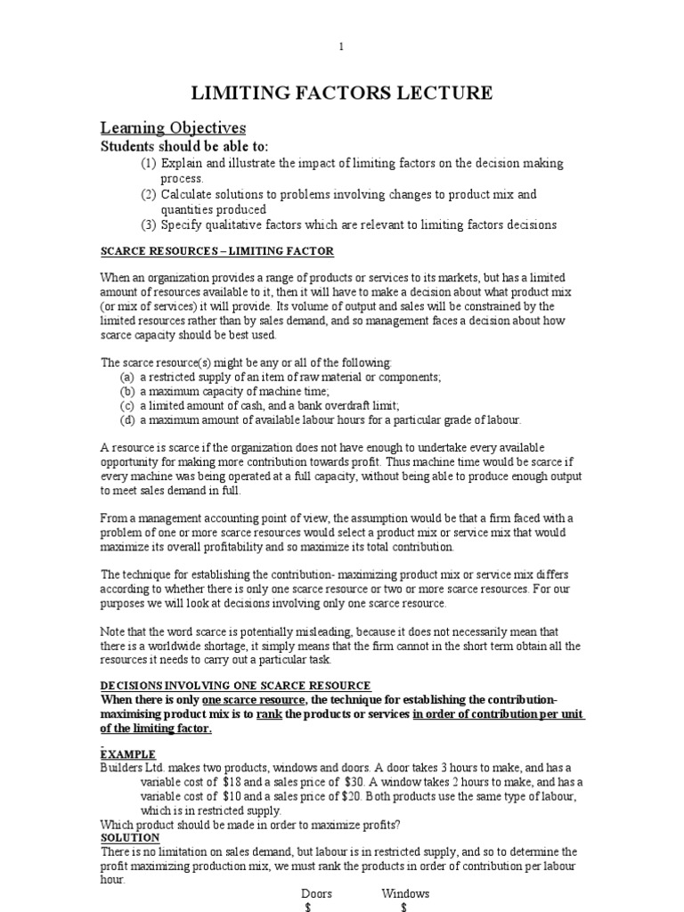 Limiting Factors in Management Accounting | PDF | Labour Economics | Demand