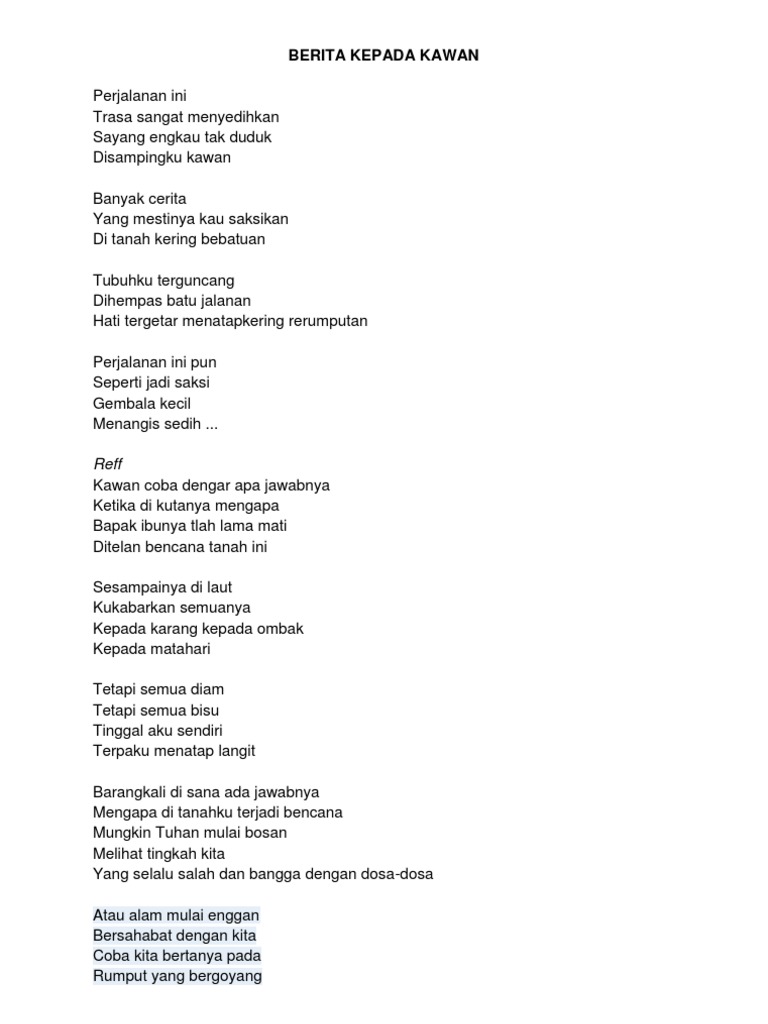 Lirik Lagu Ebiet Download mp3 berita kepada kawan gratis, ada 20 daftar lagu berita kepada kawan yang bisa anda download. lirik lagu ebiet