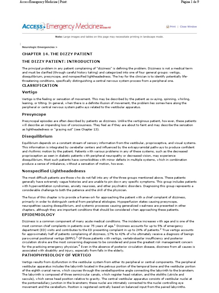 Medical Nonvestibular Causes Of Dizziness Or Vertigo