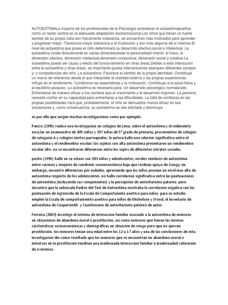 Teorías sobre la Autoestima Infantil | PDF | Comportamiento | Adolescencia