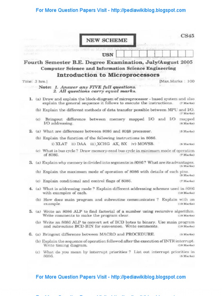 Microprocessors Exam Questions 2005 | PDF | Microprocessor | Subroutine