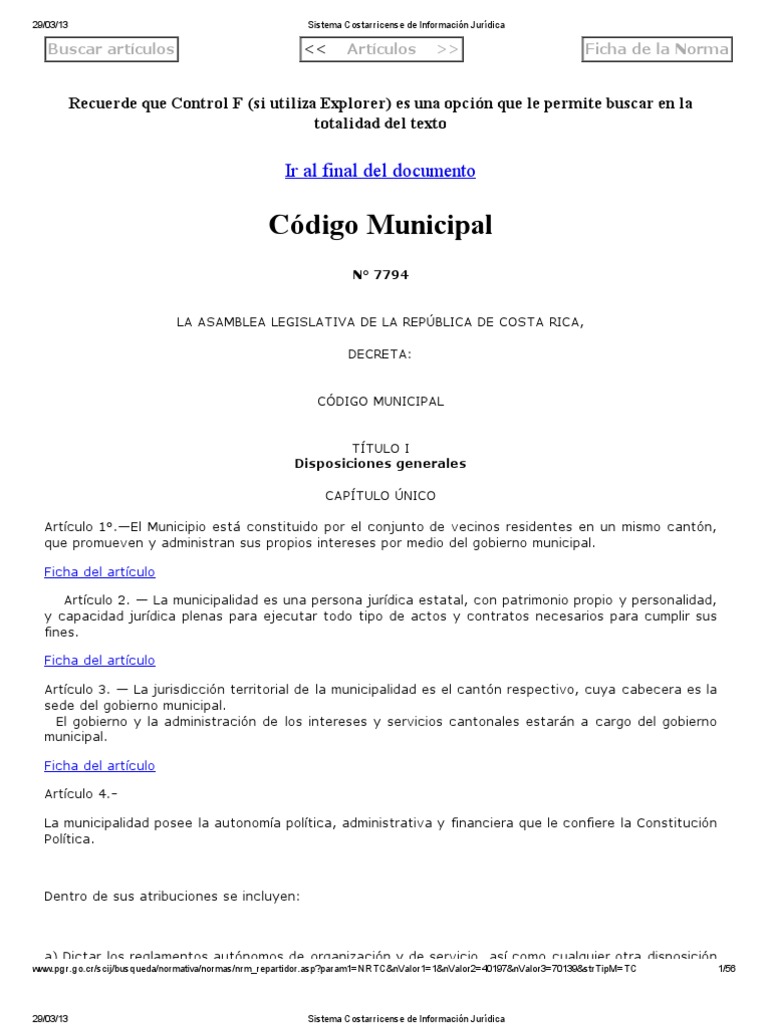 Código Municipal de Costa Rica | PDF | Alcalde | Gobierno local