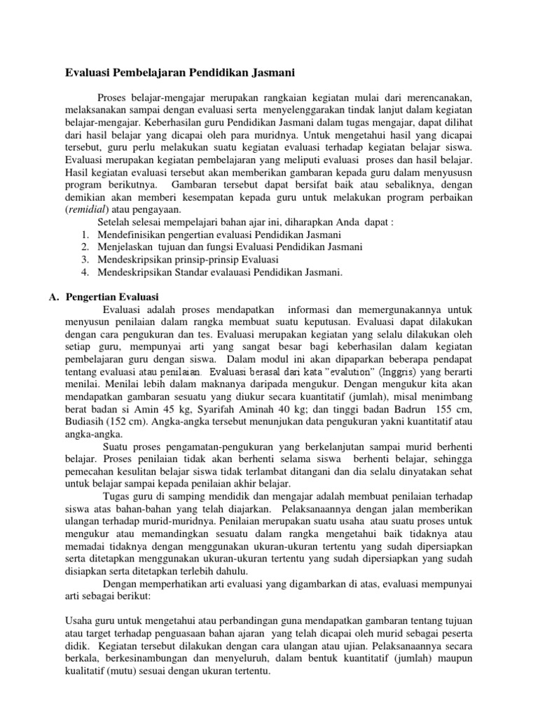 Evaluasi Pembelajaran Pendidikan Jasmani