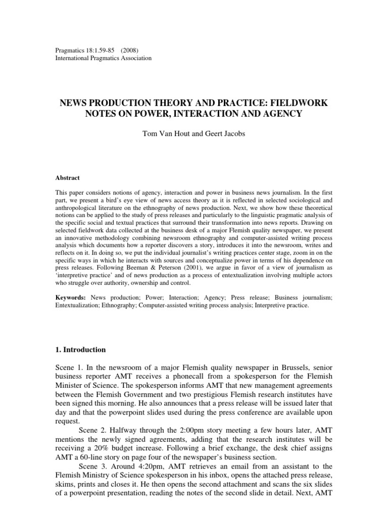 The Production Process of Media News PDF News Journalism