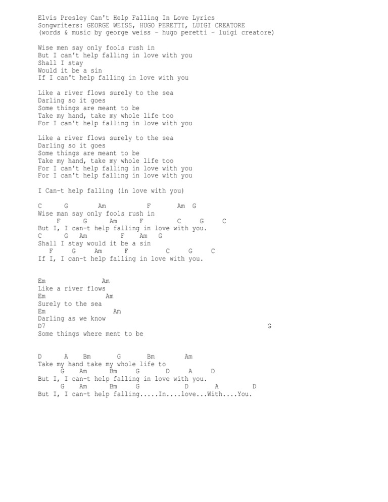 Can T Help Falling In Love Lyrics