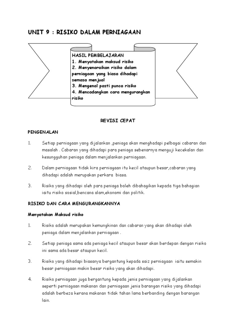 Unit 9 Risiko Dalam Perniagaan  PDF