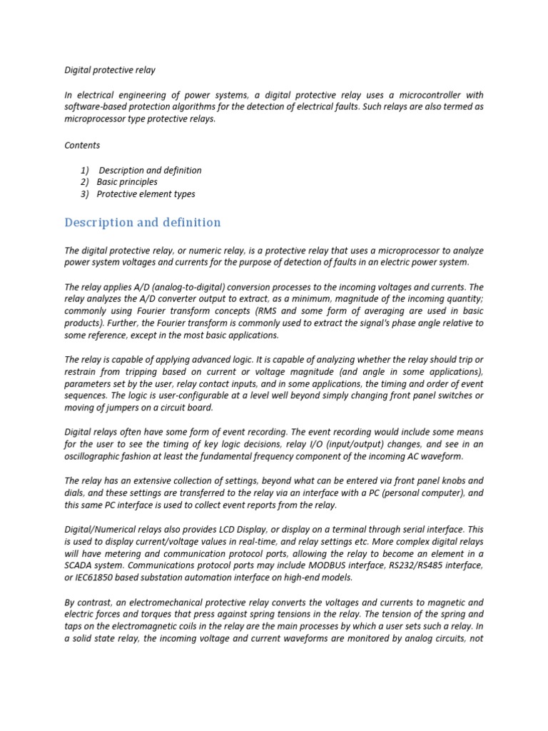 Digital Protective Relay PDF Electronic Engineering Electronics