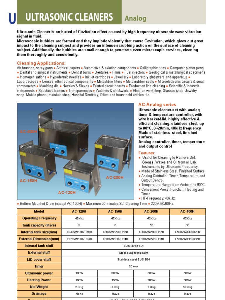 UltraSonic Cleaners Catalog PDF Ultrasound Applied And