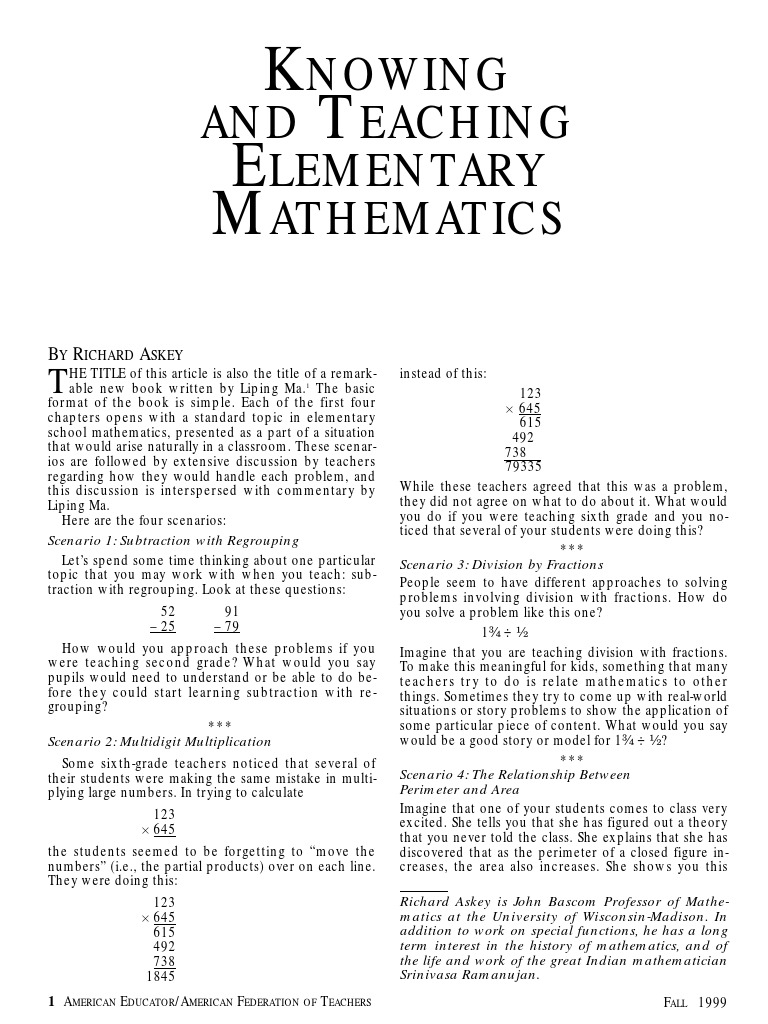 Knowing and Teaching Elementary Mathematics | PDF