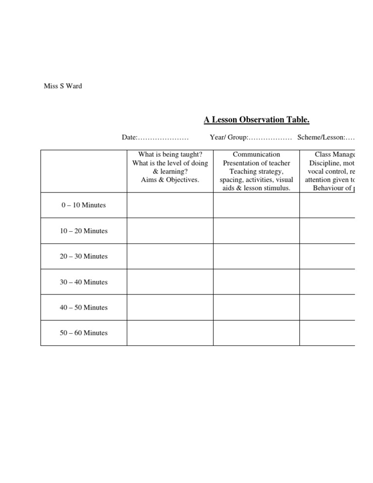 Lesson Observation Template Guide | PDF