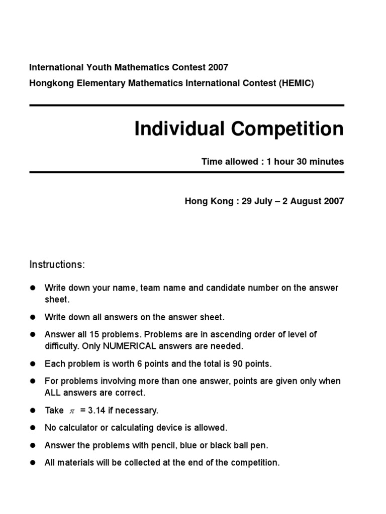 International Youth Math Contest 2007 | PDF | Triangle | Elementary ...