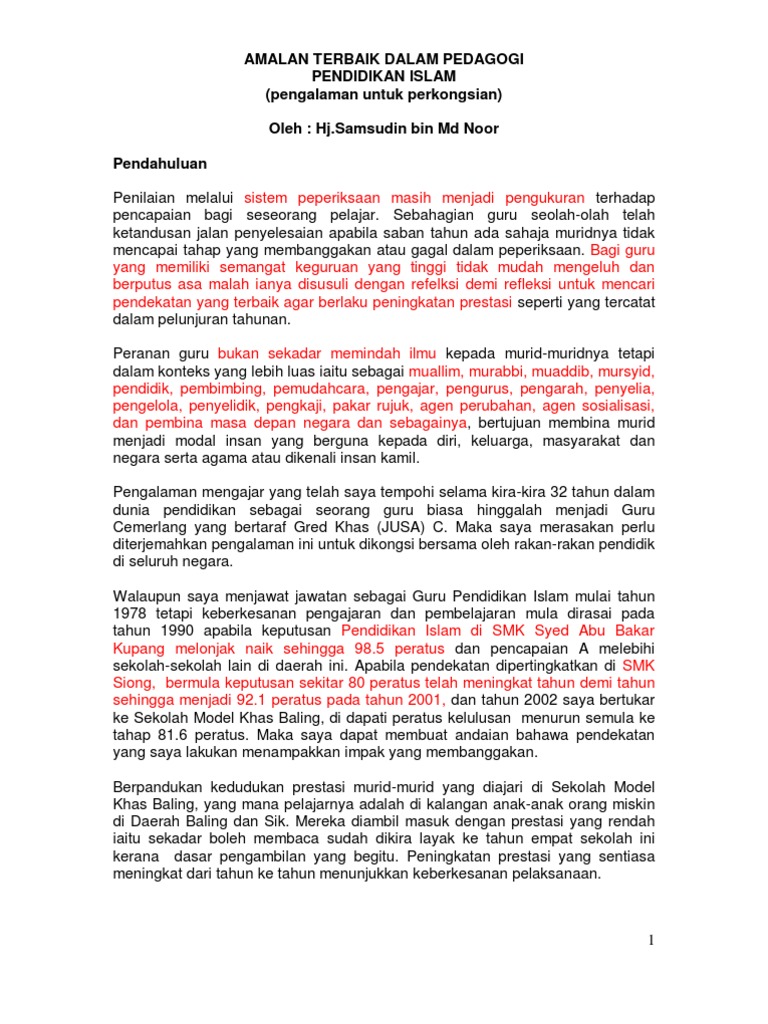 Amalan Terbaik Dalam Pedagogi Pi Ustaz Shamsudin Pdf