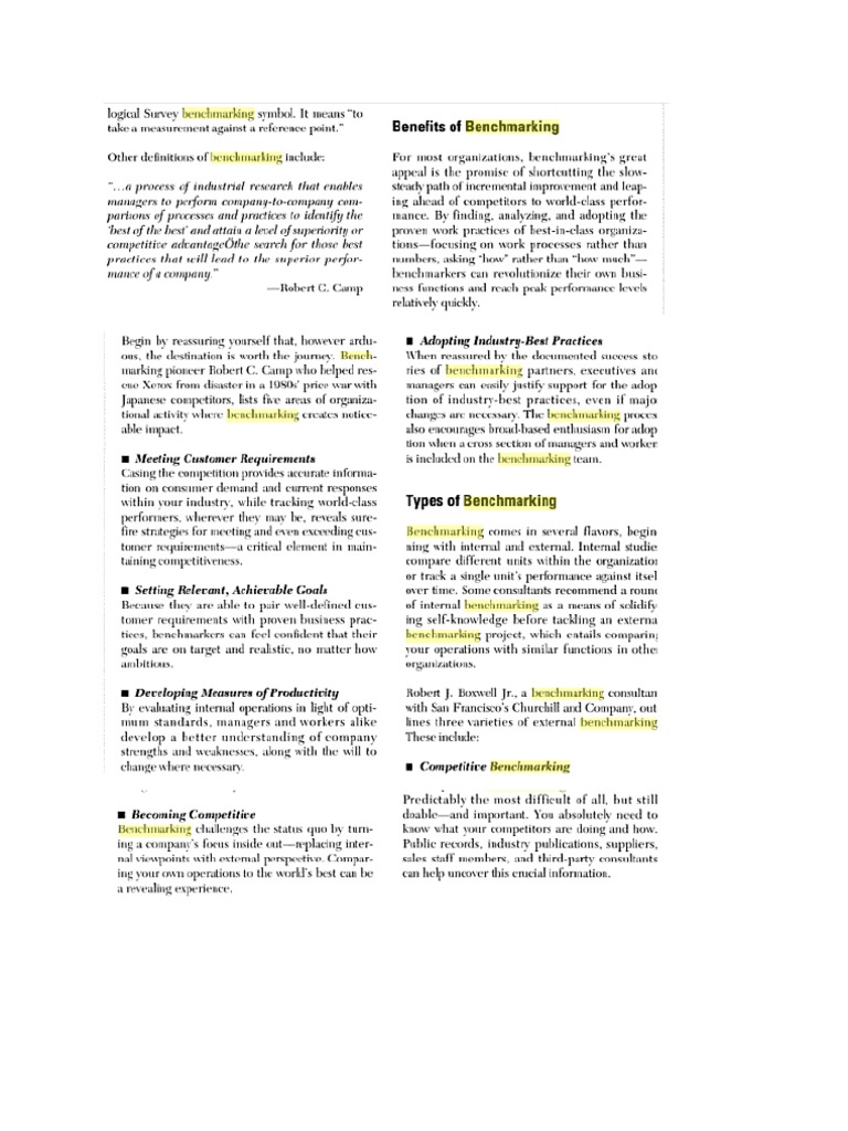 Benchmarking at Xerox Benchmarking Goal