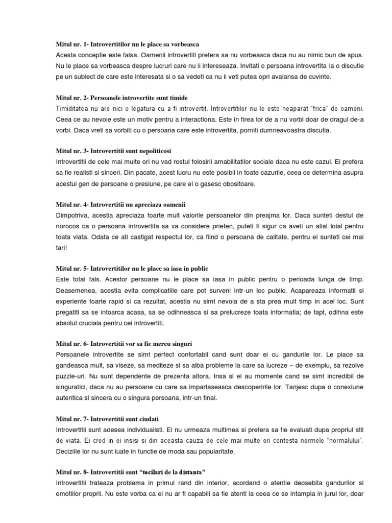 10 Mituri Despre Introvertiti | PDF