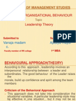 Organisational Behaviour Leadership Theory: Vanaja Madam Ajudiya Mayur C