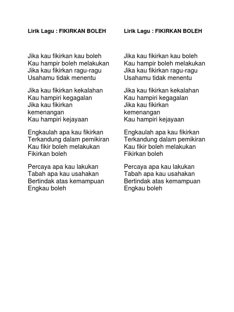 9 Lirik Lagu Fikirkan Boleh Pdf