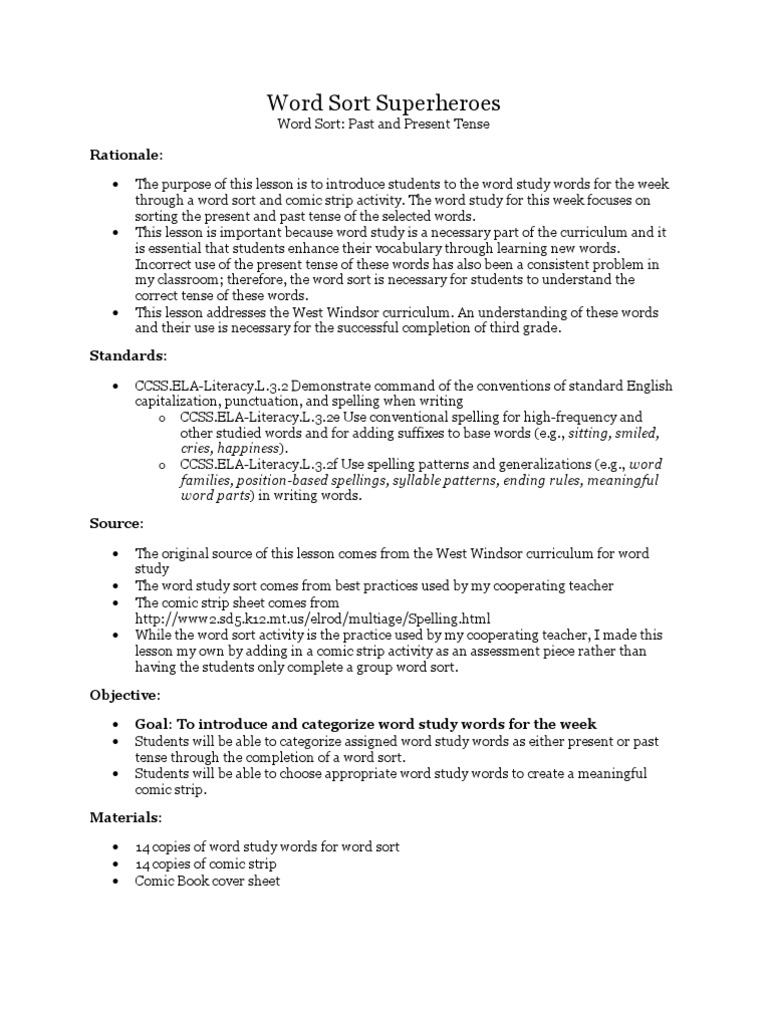 Word Study-Past and Present Tense | PDF | Word | Educational Assessment