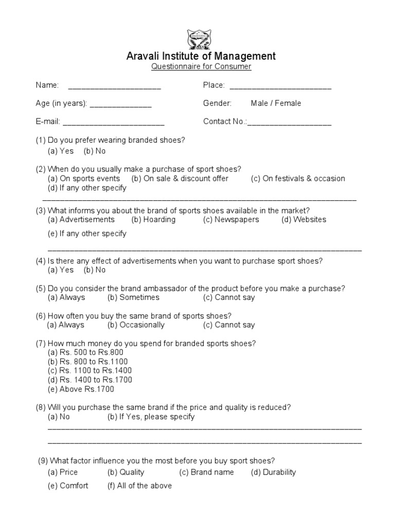 Brand Management Questionnaire  Adidas  Brand