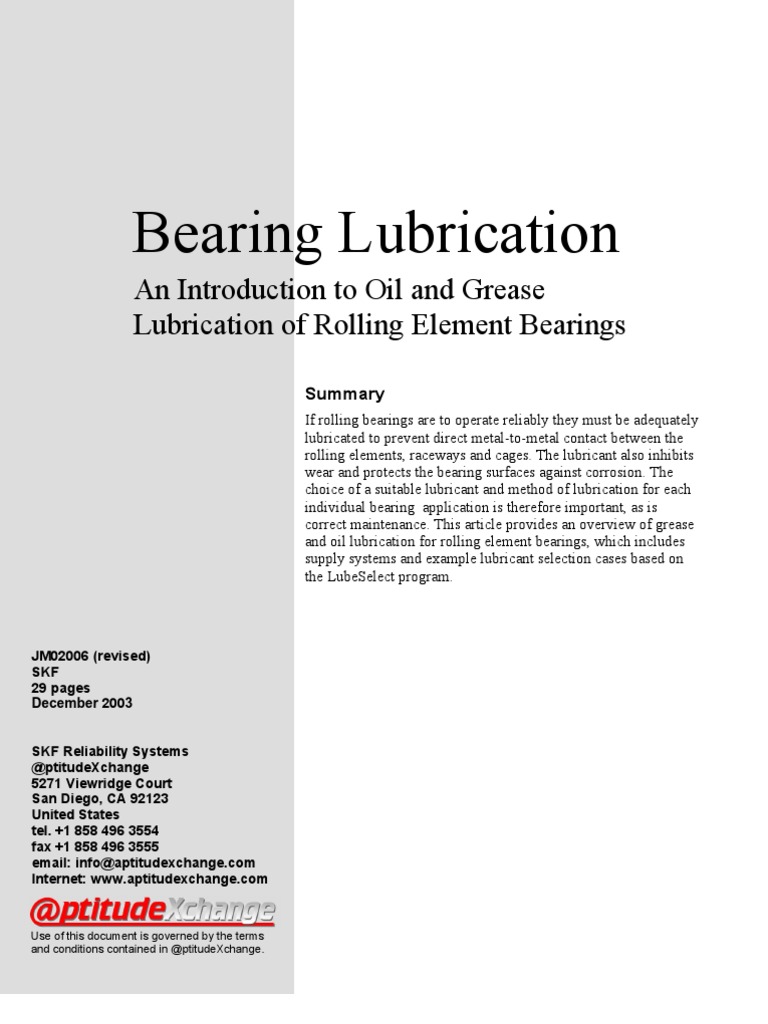 Bearing Lubrication PDF Bearing (Mechanical) Motor Oil